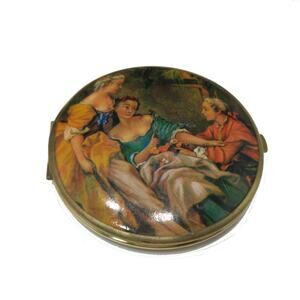 Vintage Two Mirror Compact, Victorian Romantic Scene, 1950s Accessory